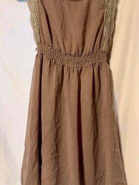 Francesca's Collections Taupe Midi Dress with Beaded Straps